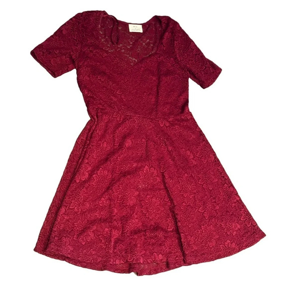 Pins & Needles Urban Outfitters Burgundy Crimson Sweetheart Lace Dress Sz Large - Picture 3 of 12